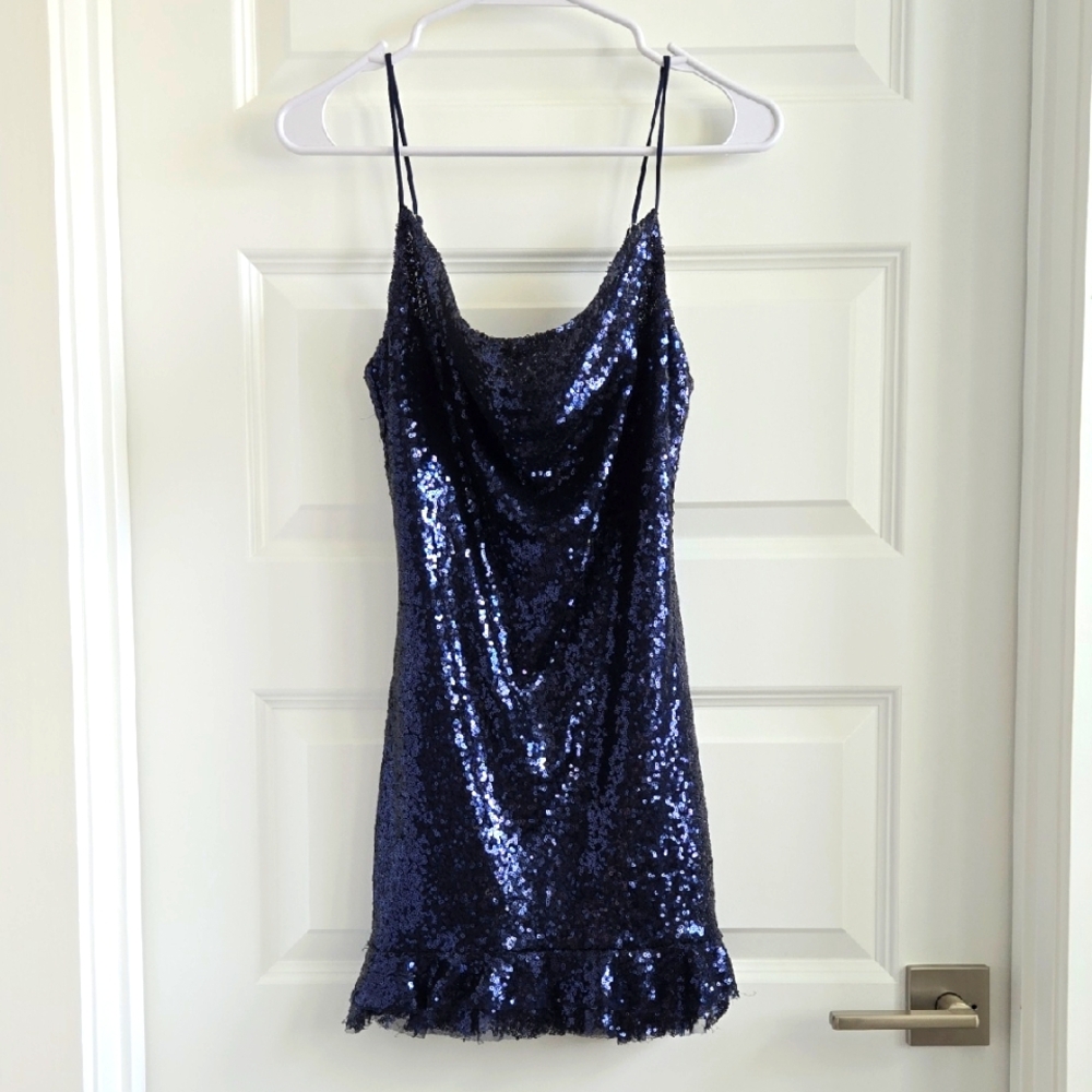 Lucy in the Sky Blue Sequin Spaghetti Strap Mini Dress